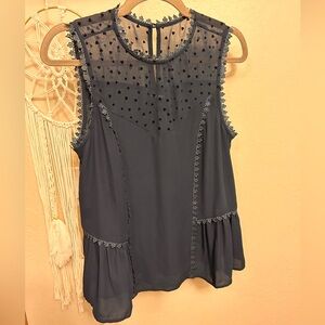 💙 Modcloth Hearts Blouse with Lace Accents